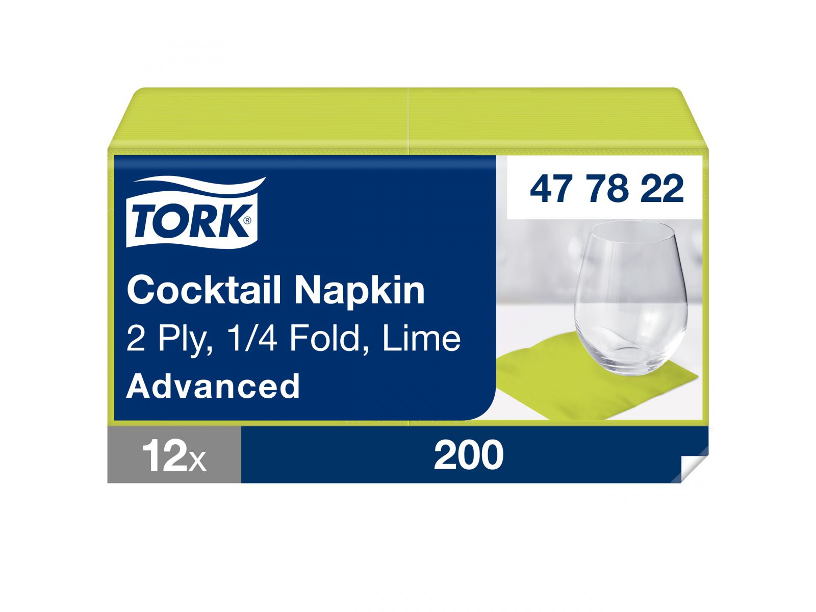 Serwetki Tork 24x24 477822 Limonkowa Karton 2400 serwetek (12 x 200) Składana 1/4